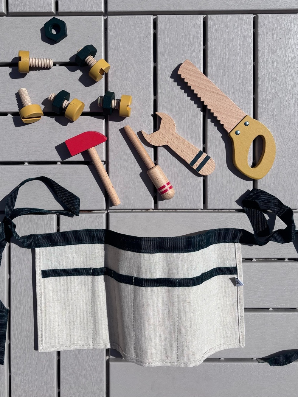 Kids Tool Belt Apron in Natural with Black Trim